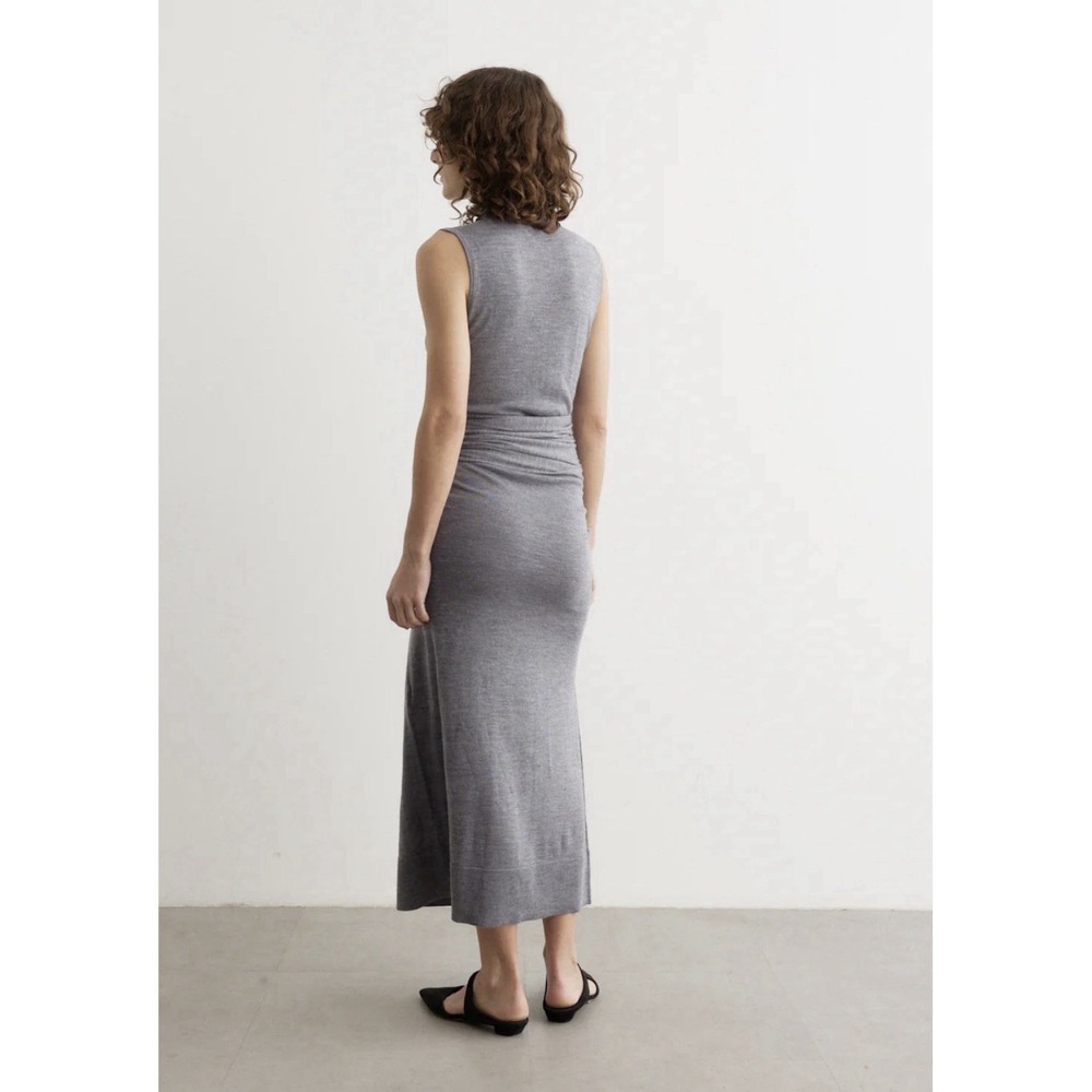 Toteme Turtle Neck Draped Grey Wool-Silk Knit Maxi Dress Sleeveless stretchy L - Picture 11 of 16